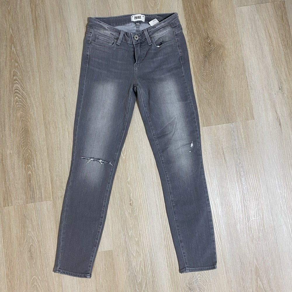 NWT Paige Verdugo Crop Mid Rise Ultra Skinny Jeans – Gray Distressed Knee -SZ 26